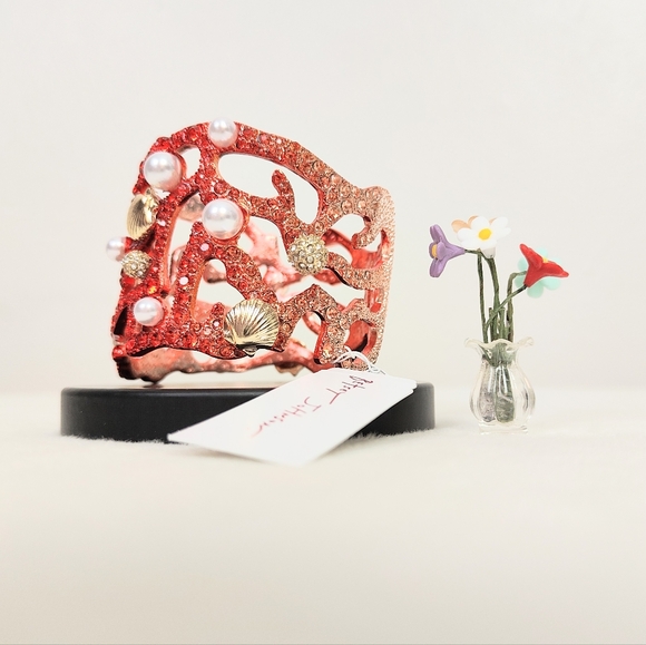 Betsey Johnson Women's Coral Reef Cuff Bracelet Fire Red Rhinestones Sea Mermaid - Picture 1 of 9